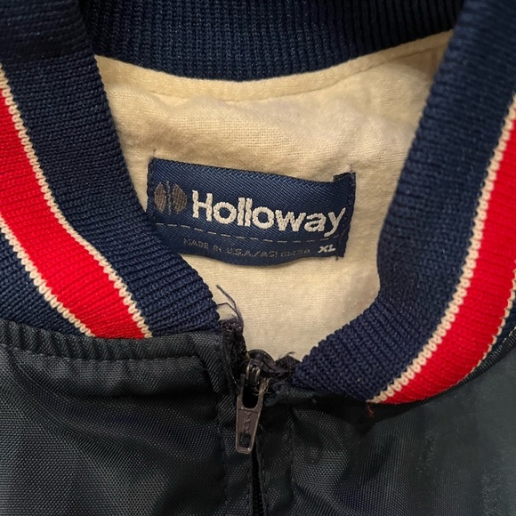 Vintage HOLLOWAY bomber jacket. XL navy blue with red accents. - Picture 3 of 4